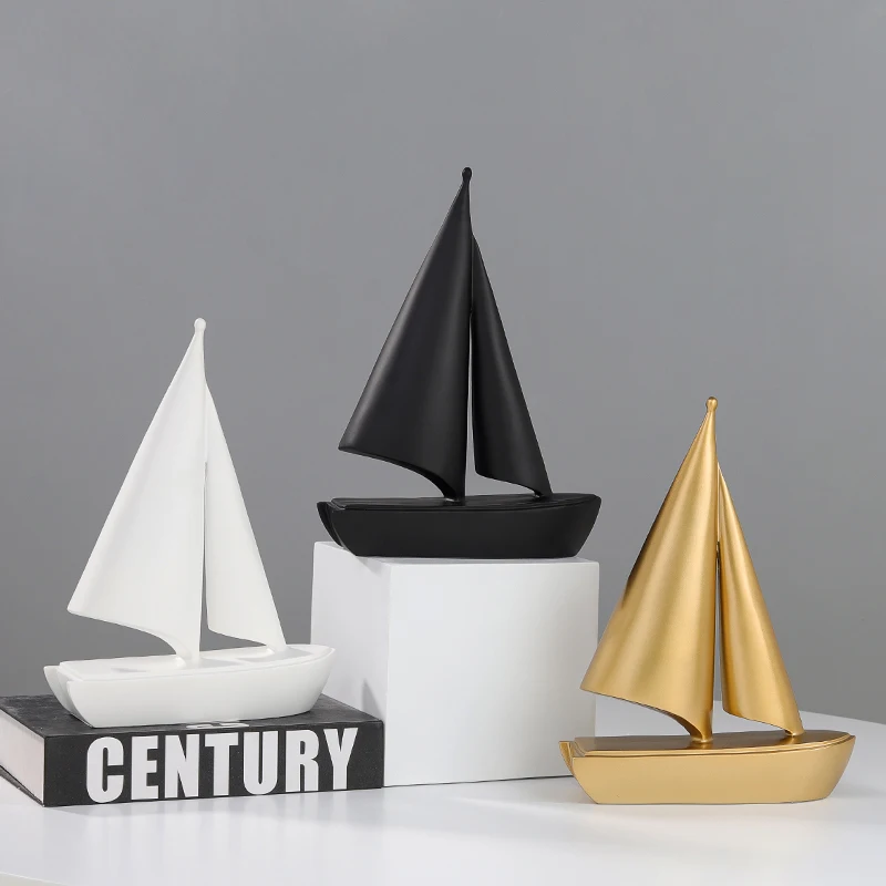 

Amazon hot spot modern design minimalist decoration homedecoration modern new trendy items resin sailboat, White black gold