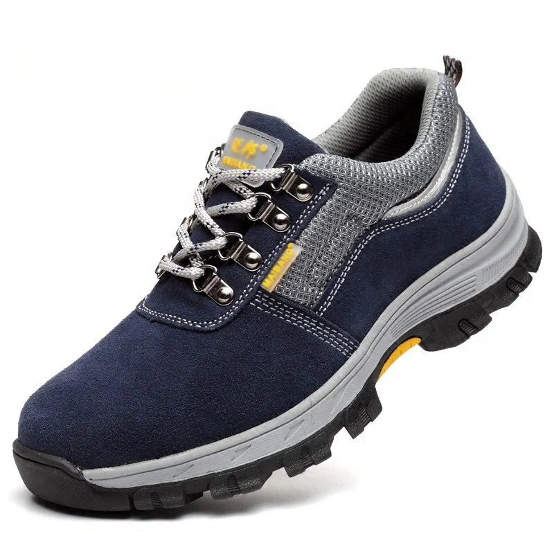 

Wear-resistant tendon bottom work shoes Steel toe cap anti-smash safety shoes, Blue,grey