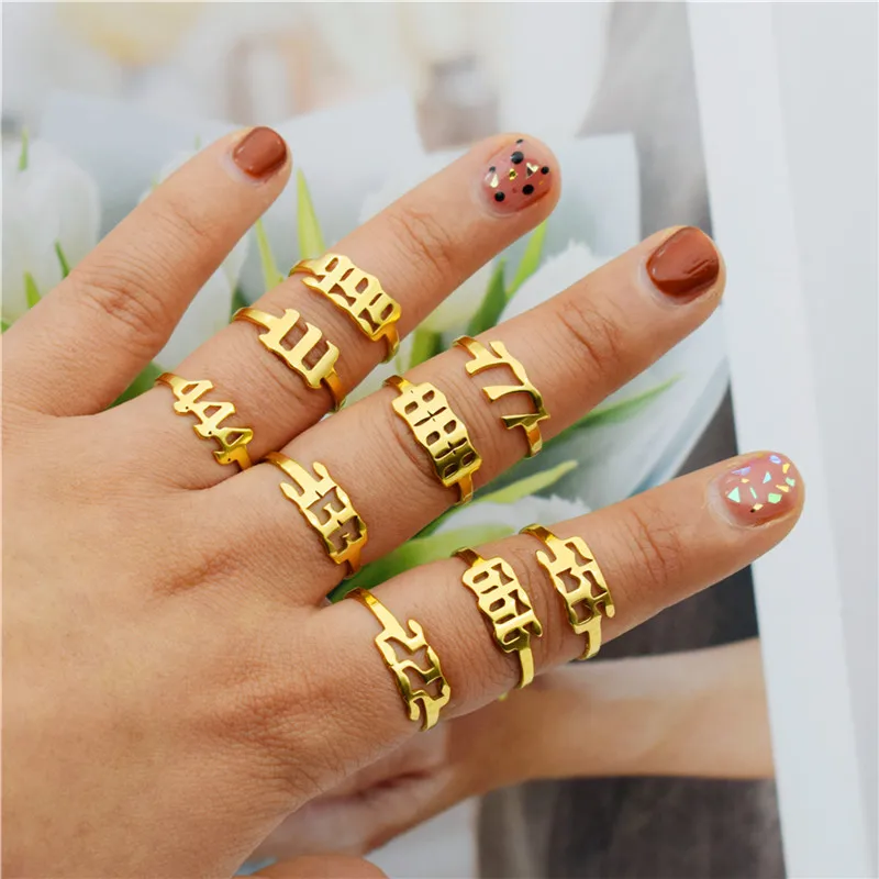 

Vintage Adjustable Knuckle Ring 777 888 999 Women Stainless Steel Gold Jewelry Angel Number Finger Ring