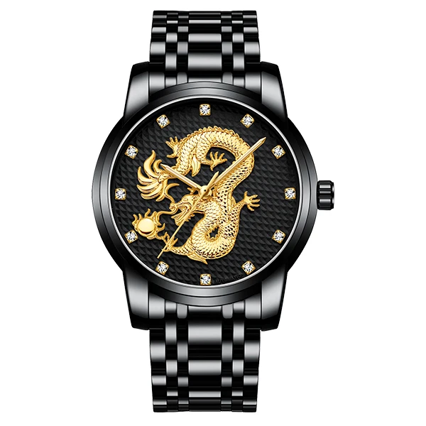 

NEKTOM 8191 special China men quartz watch clear Stainless steel band dragon dials decoration Simple casual watch kit