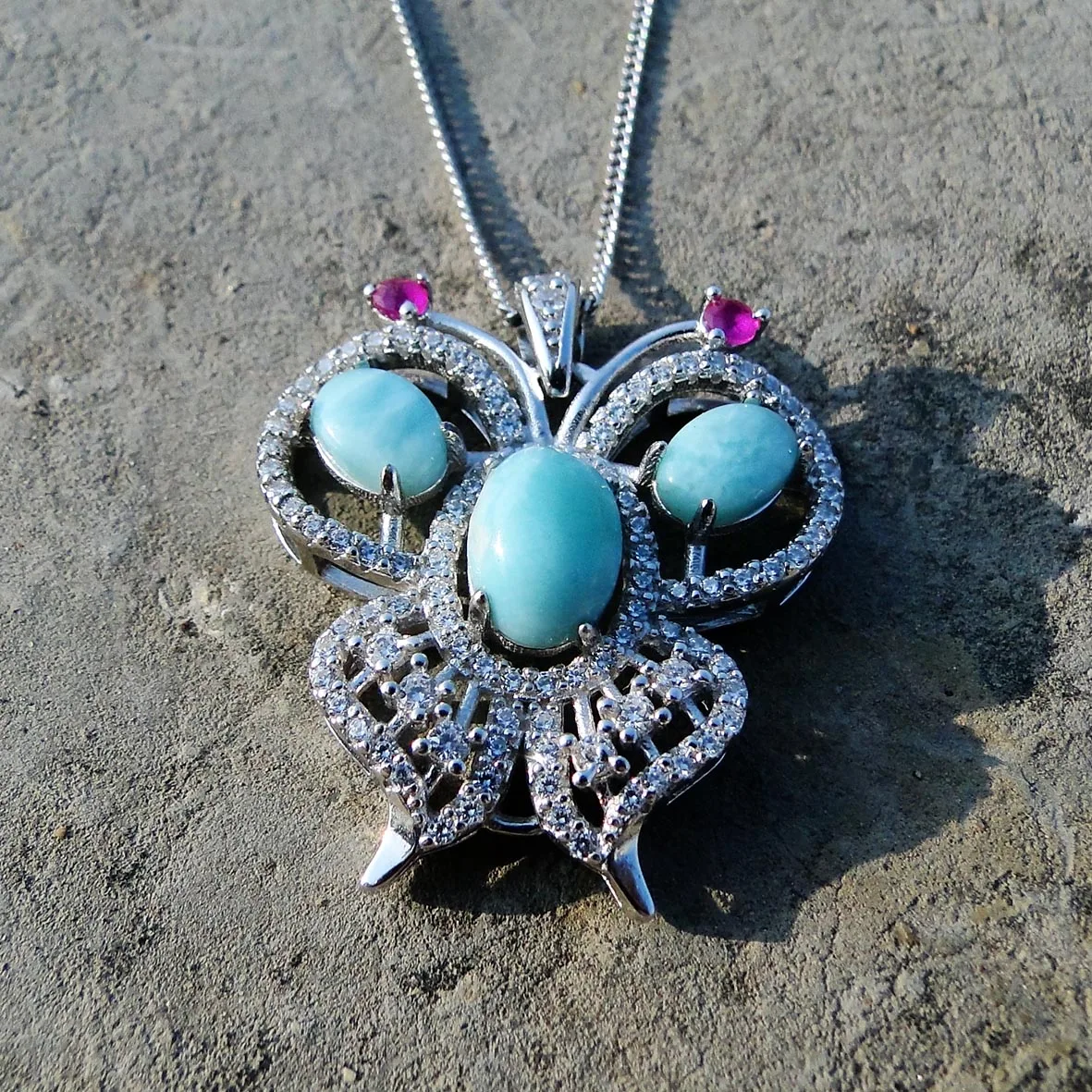 

Butterfly Larimar Pendant Wholesale 5X7MM Natural Larimar Jewelry Rose Zircon Pendant