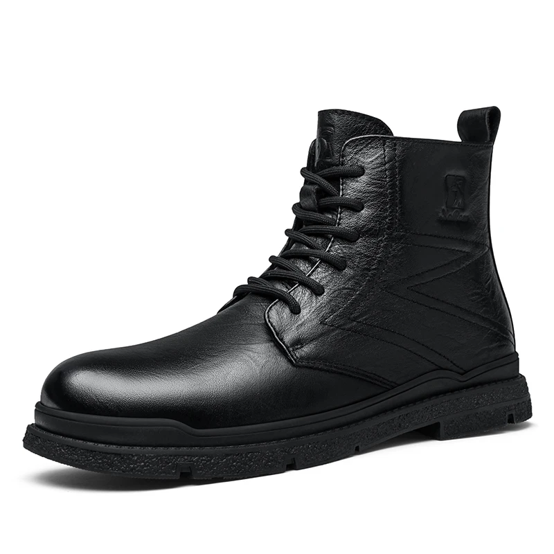 

blck quality fashion rubber combat boot middle desert gang leather boots for men, Black