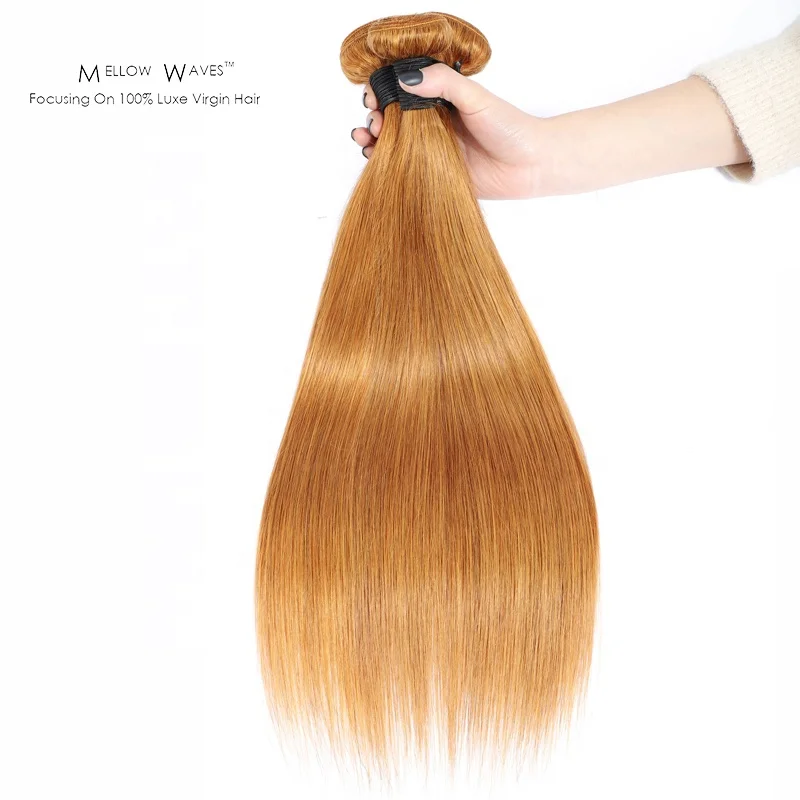 

Mellow Waves Color 27# Hair Raw Remy Straight Hair Bundles Soft Indian Weaving Weft Original Hair Bundles For Black Women