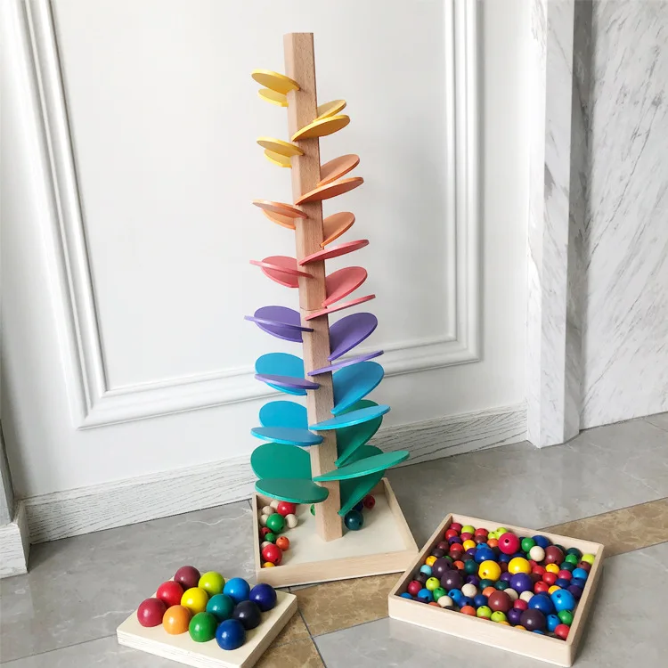 

Kids Montessori Educational Wooden Toys Home Play Tree Rainbow Petal Rolling Ball Track Rock toy Music Tree Classroom Toys