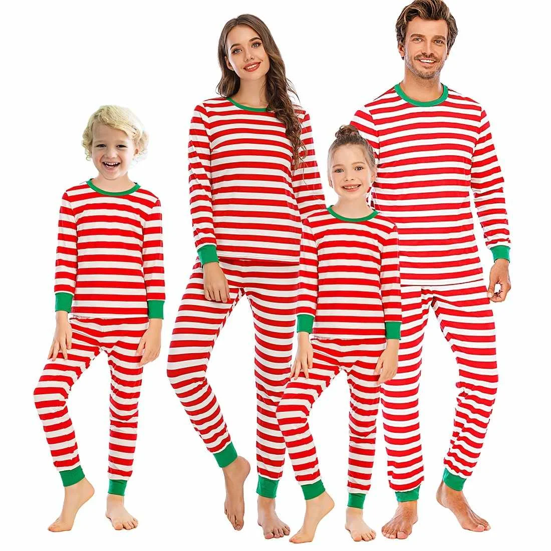 

Winter Long Sleeve pullover couple matching parent-child Striped family Christmas pajamas