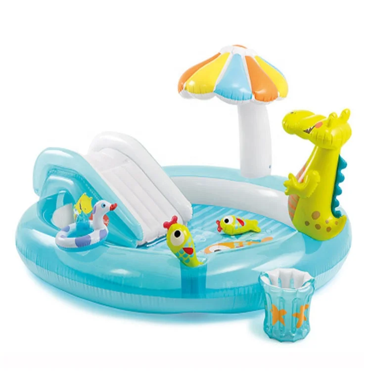 

Lovely Crocodile baby splash padding pool intex garden outdoor water play pools PVC Inflatable Kids Swimming Pool with slide