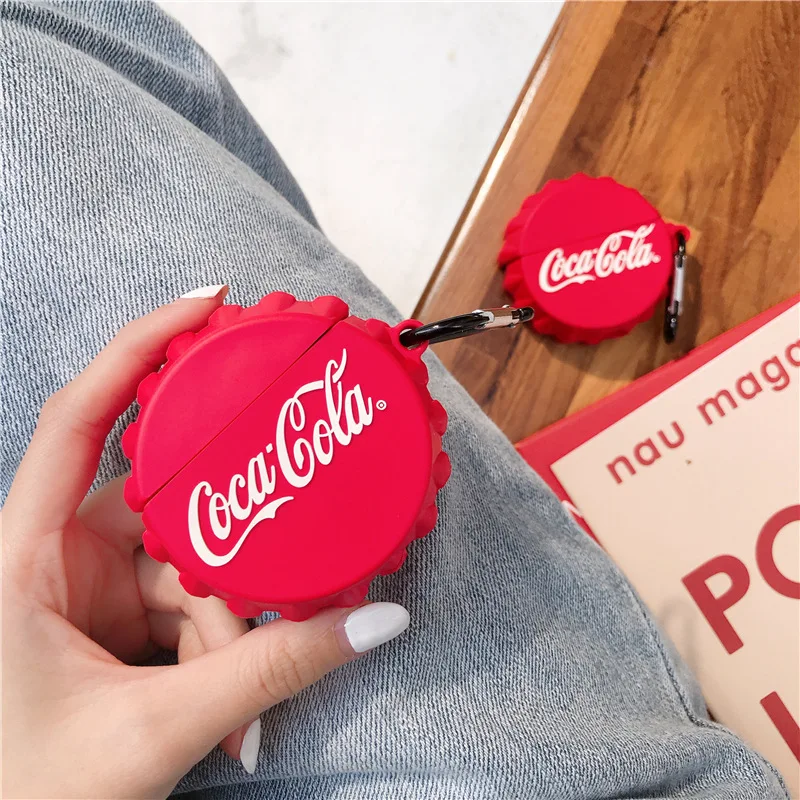 

Hot Sale 3D Coke Bottle-Cap Design Earphone Case with Keychain for Airpods Pro Cartoon Drinks Top Style Cover for Airpods 1/2, Red
