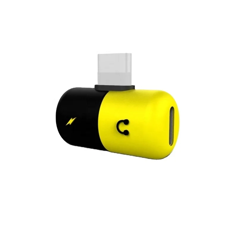 

2 in 1 Pill Shape Charging Audio Earphone Convertor Charger Splitter Headphone Adapter Dual Adapter for iPhone, Black+yellow, white+blue