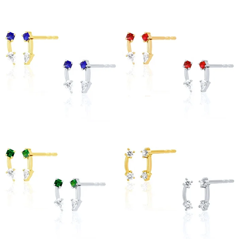 

Colorful 925 Sterling Silver Piercings Stone Jewelry Earring Geometry Triangle Stud Earrings for Women, Gold and silver