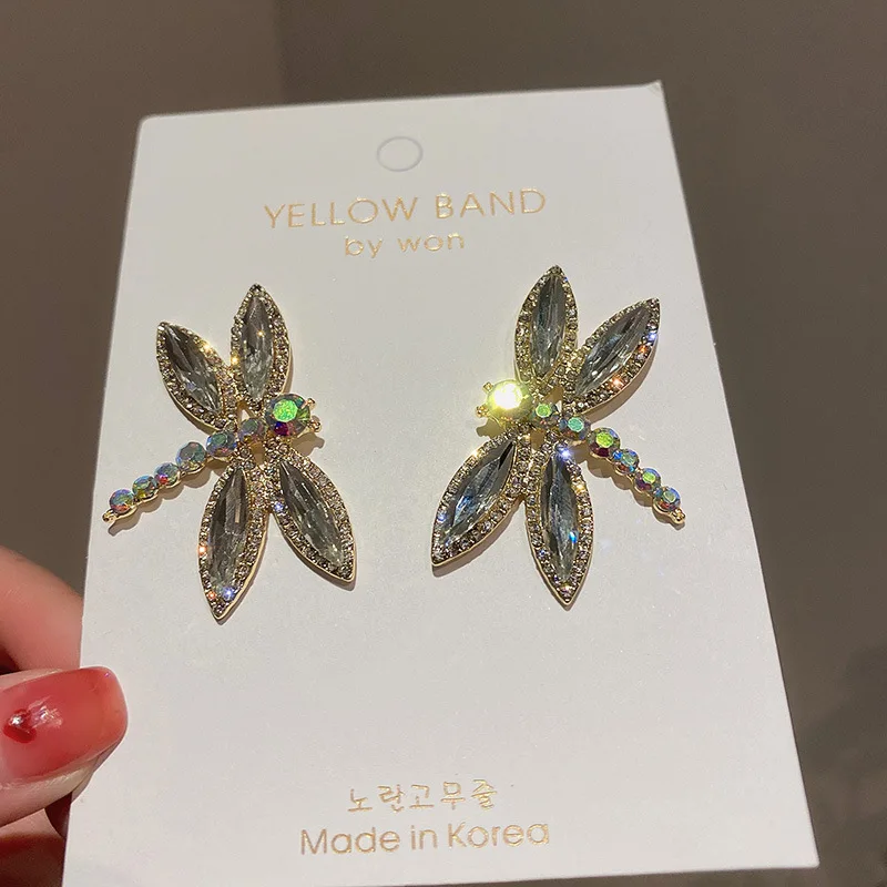 

new statement crystal drop dragonfly earrings
