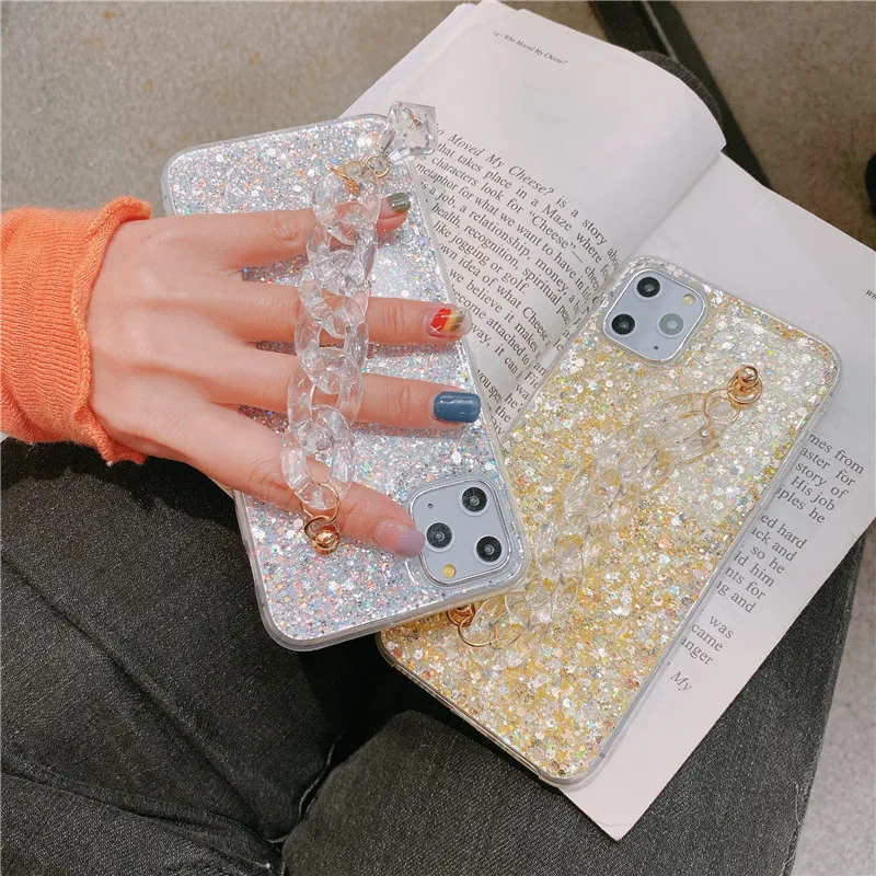 

2020 New 3D Luxury Phone Case Bling Crystal Bracelet Chain For iPhone 11 Pro X XR XS Max 7 8 Plus Fashion Women Soft Cover