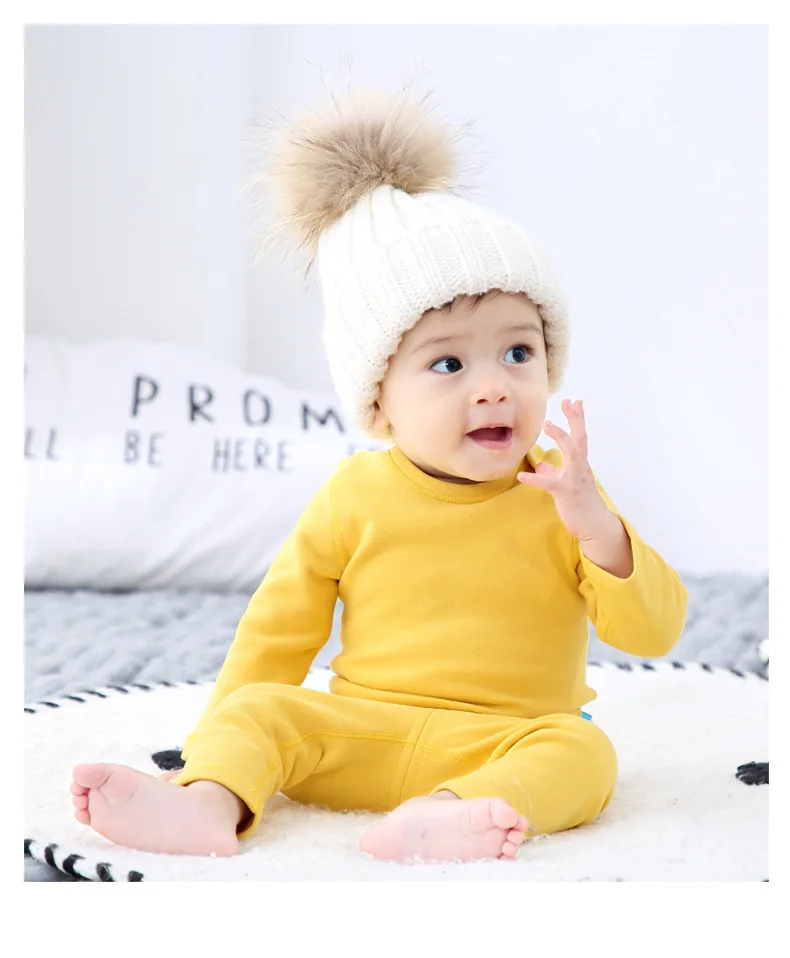 

Autumn Winter colorful thick cotton velvet long trousers baby thermal underwear suit baby thermal clothing sets, As picture shown