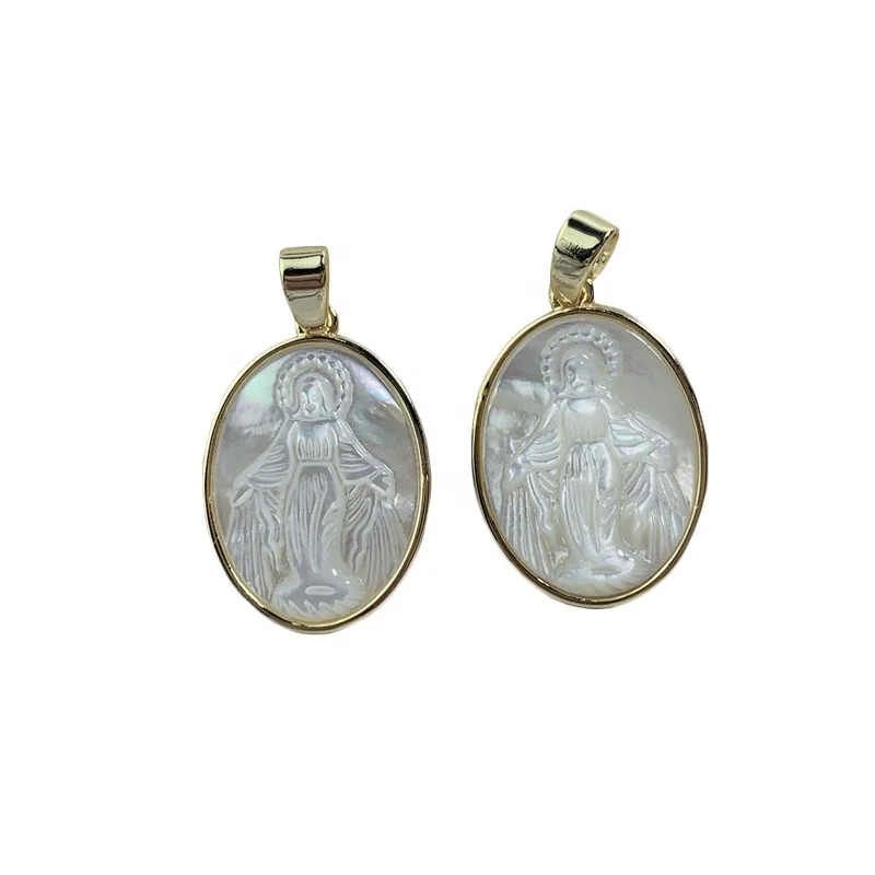 

Wholesale Custom Religious Pearl Shell Virgin Mary Charm Necklace Pendant Women