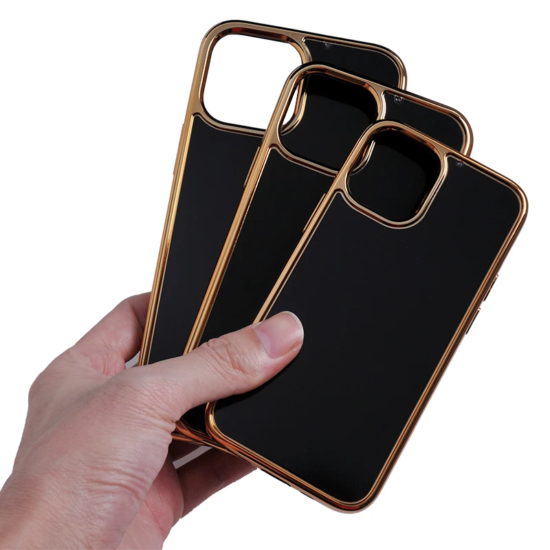 

Hybrid PC+TPU Gold Plated frame blank case for iphone 12 pro max with 1.0mm groove depth custom inlay leather wood case