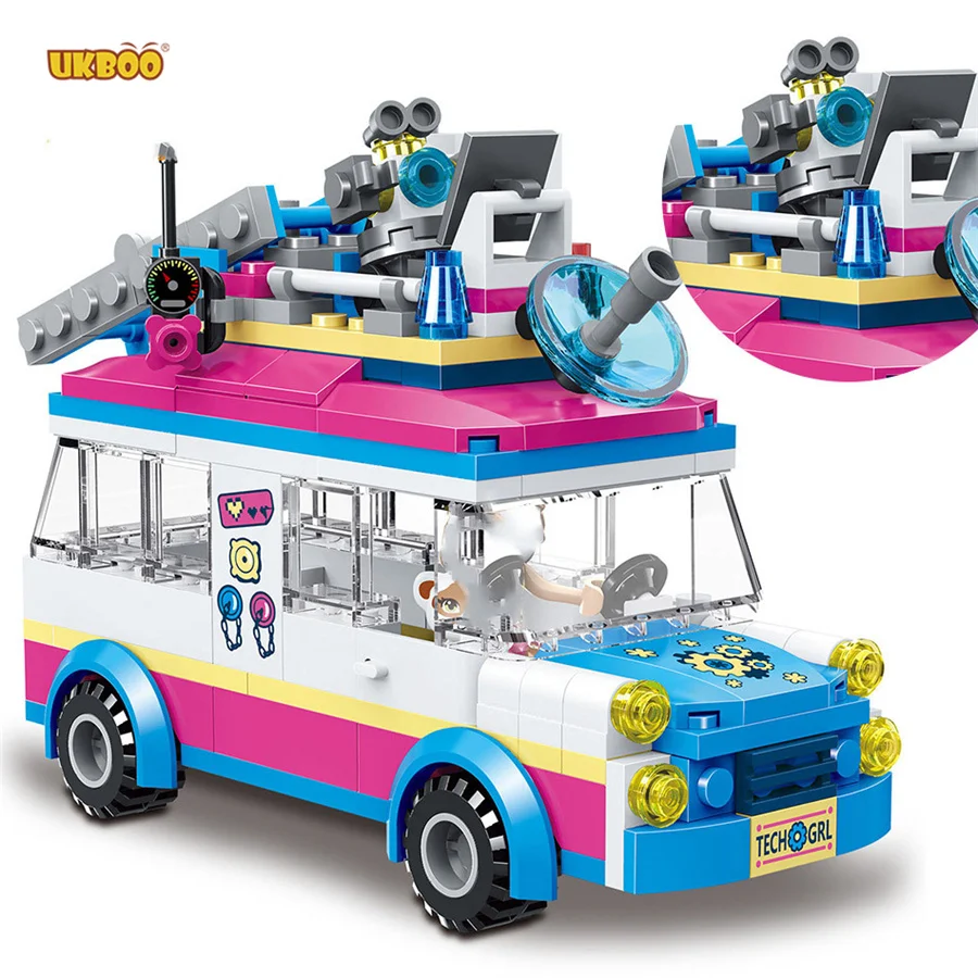 

UKBOO Free shipping Fast Selling Gifts 252pcs Diy Assemble Olivia's Mission Vehicle Van friends Car Toy Gift Building Blocks