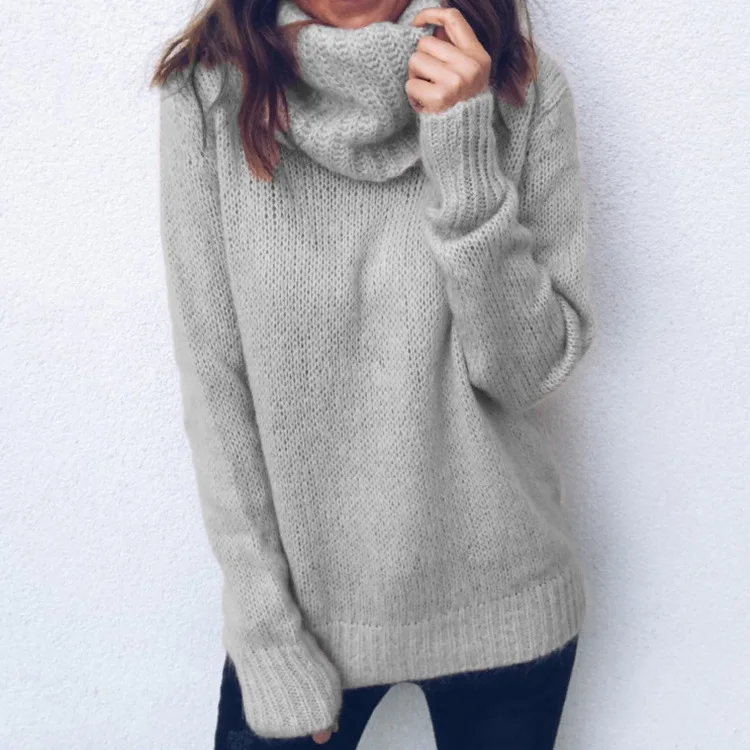 

2022 New Womens Comfortable Plus Size Turtleneck Mohair Pullover Knitwear Sweaters, Gray,blue