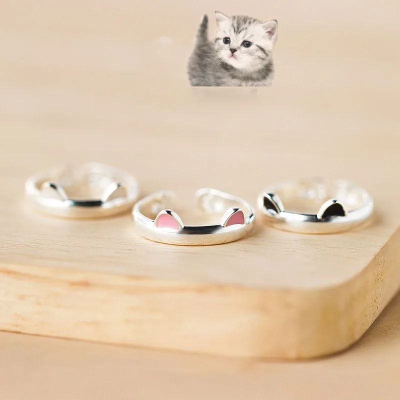 

R1055 women Cats Ear Eye Rings Jewelry With Cat Noir Stud Paw Nor Or Dog K14 Key Mood America 925 Sterling Silver Cat Ring