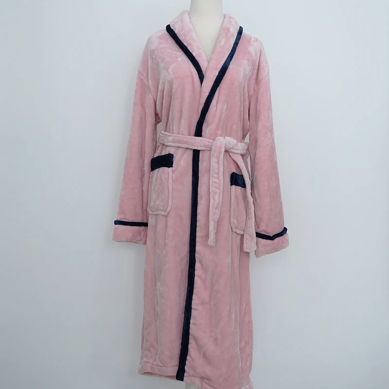 Factory Price Ladies Pink Polyester Bathrobe Woman Nightwear Dressing