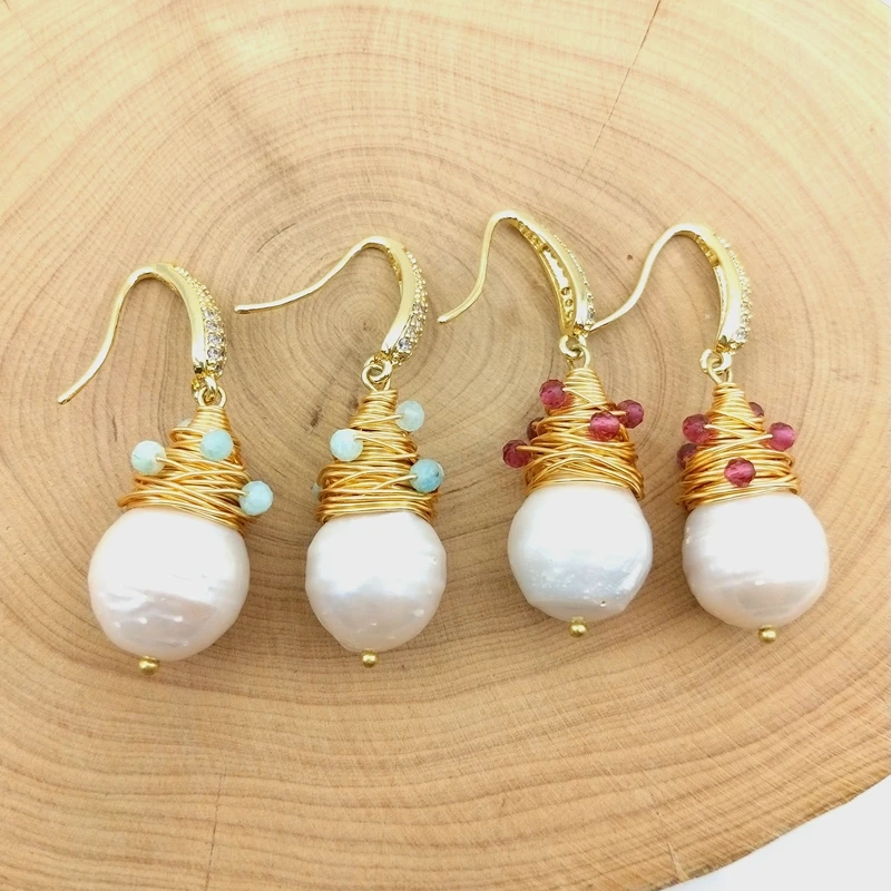 

Natural white pearl earrings designs wire wrapped Fresh water baroque pearls drop beautiful earring for woman Jewelry, White earrings