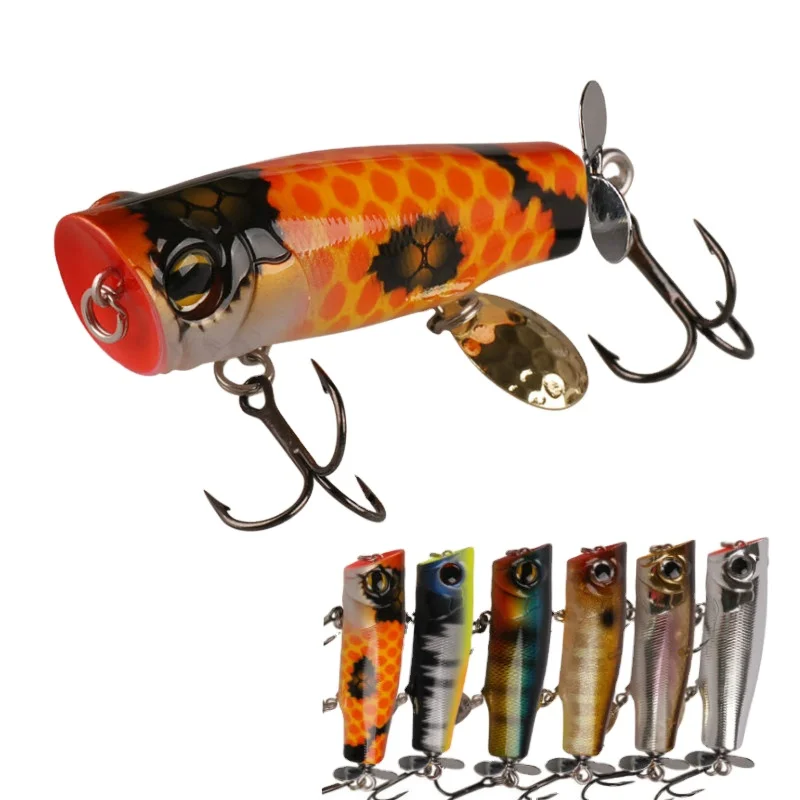 

BASSKING 7cm 12.2g Top Water Popper Fishing Lure Artificial Bait Hard Rotating Tail Fishing Tackle Gear Peche VMC Hooks Wobblers, 6 colors available
