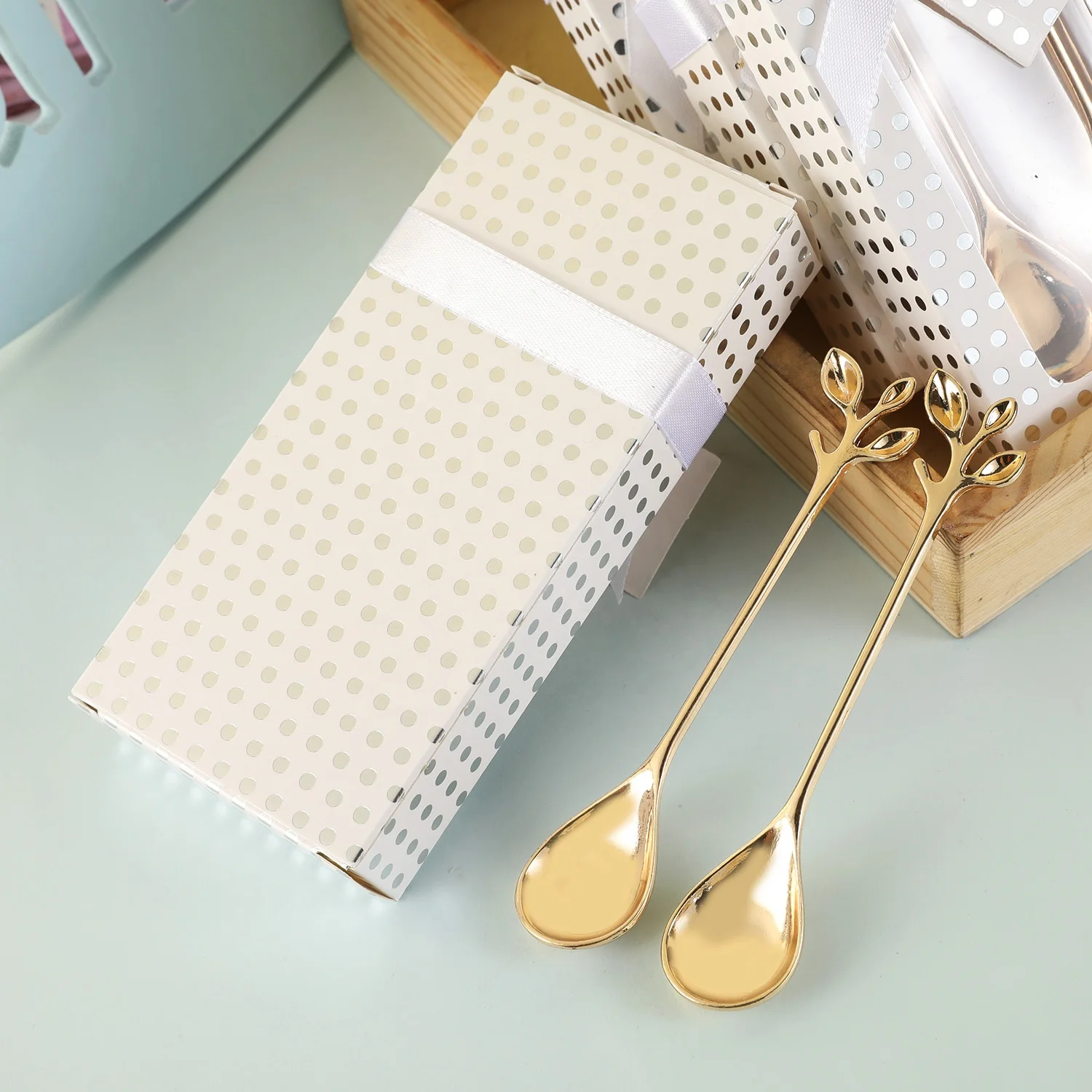 
Wholesale Stainless Steel Leaf Drink Tea Coffee Spoon Souvenirs Return Gifts Coffee Spoons For Guest 