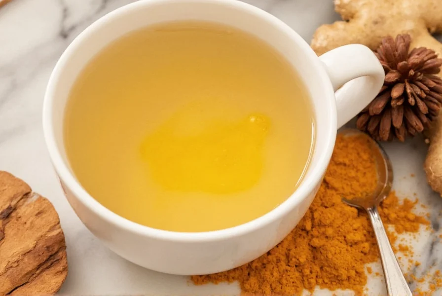 Turmeric root, fresh ginger, and cinnamon sticks arranged for tea preparation