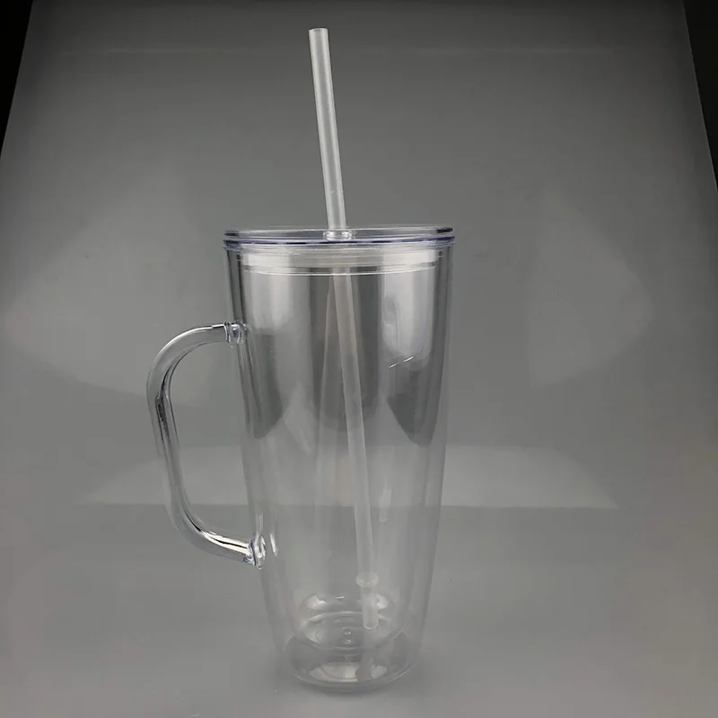 

24oz clear acrylic double wall plastic juice bottle water bottle mug juice cup beverage cup with lid with handle