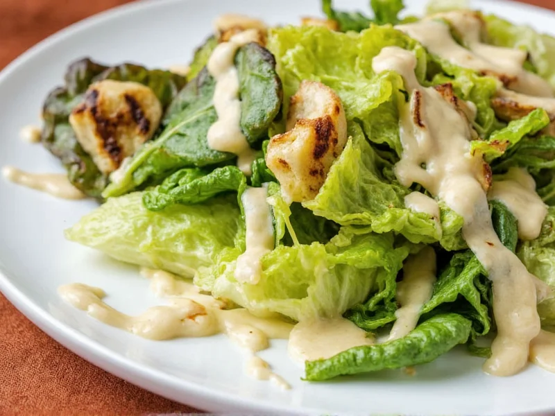 Grilled romaine salad with homemade Caesar dressing drizzle