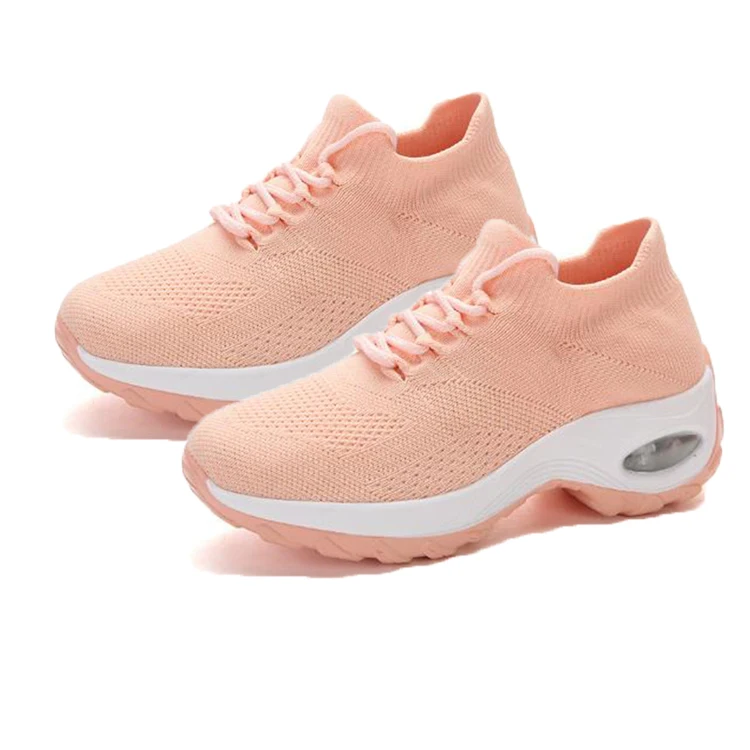 

New trend women's walking casual shoes non-slip thick-soled increased sneakers flying woven comfortable running shoes