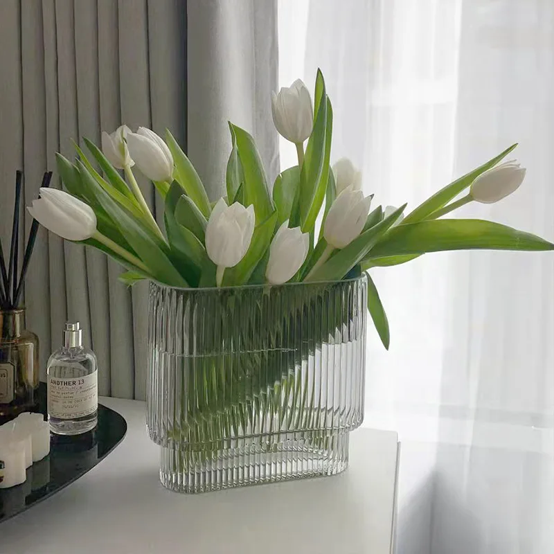 

Wholesale tall large white flower glass vase home decoration nordic modern glass vase