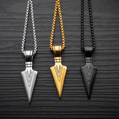 

Hot Selling Men's Punk Jewelry Vintage Stainless Steel Arrow Necklace Stainless Steel Arrowhead Spearhead Pendant Necklace