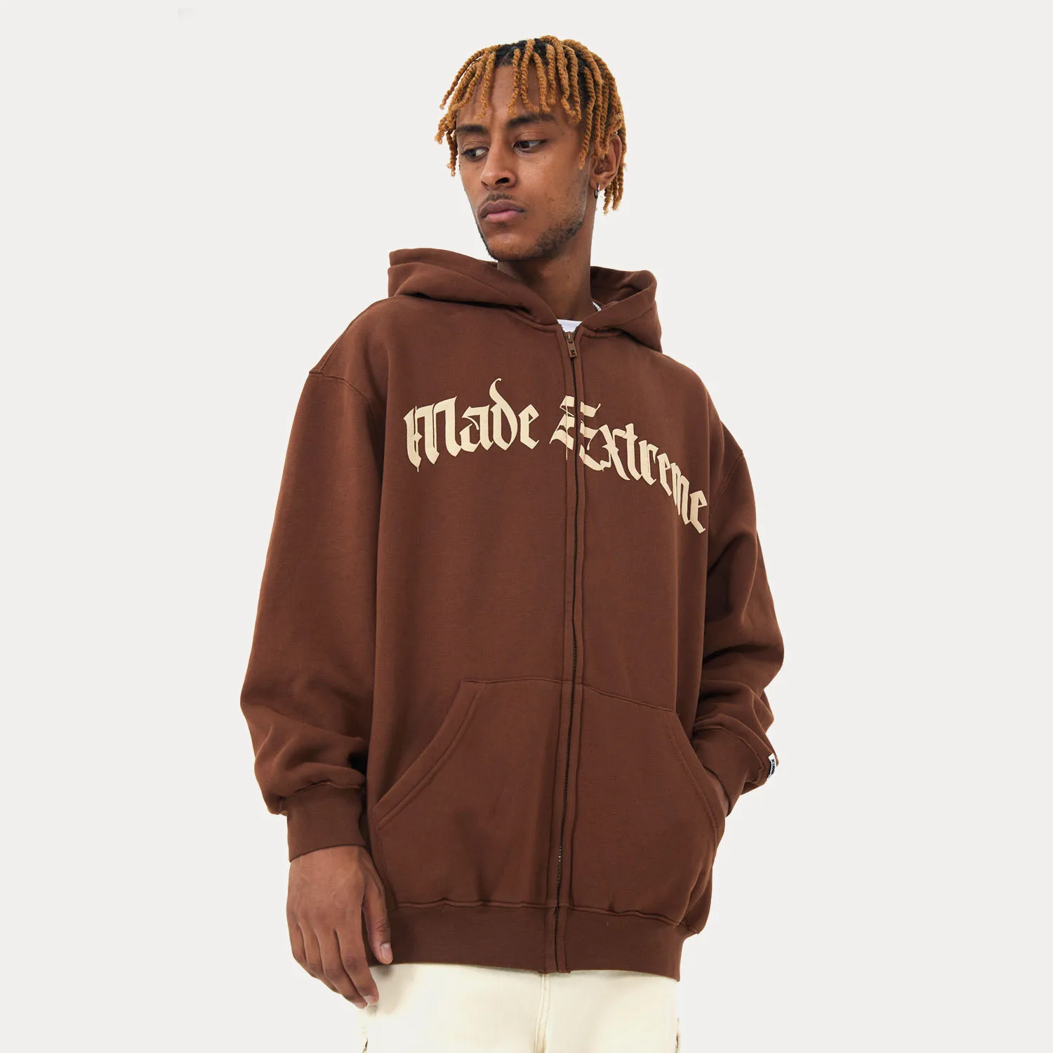 Heavyweight Cotton Fleece Drop Shoulder Zip Up Hoodie