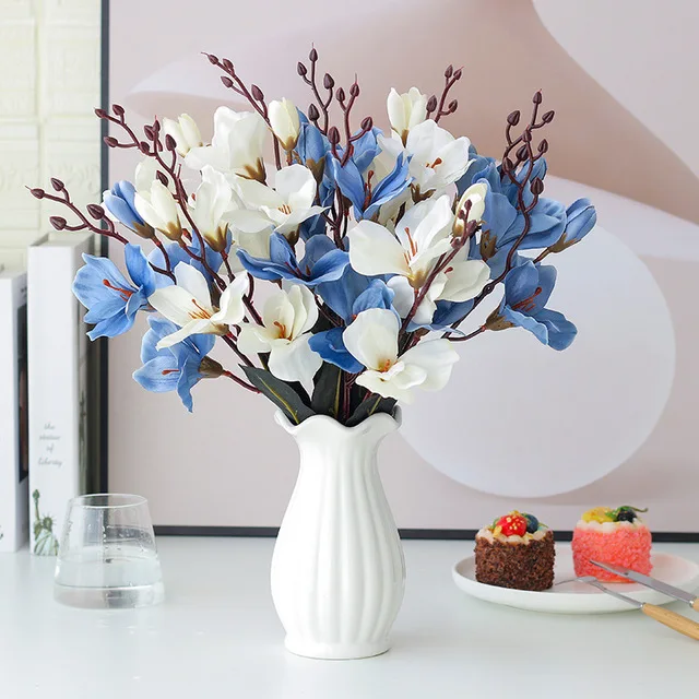 

45cm In stock Artificial Magnolia flower bouquet for wedding home party decor high quality artificial flower bouquet wholesale, Navy, pink, white, and other customized...