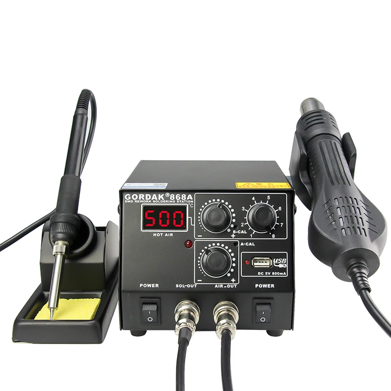 

868D 2 in 1 Dual Digital Desoldering Station 220V Hot Air Gun Soldering Rework Station USB Charging Mobile Phone