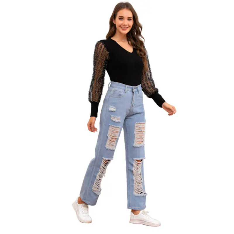 

Women sexy trousers Explosive Washed worn whitened zippers buttons snap fast sexy cut-out Overalls denim trousers