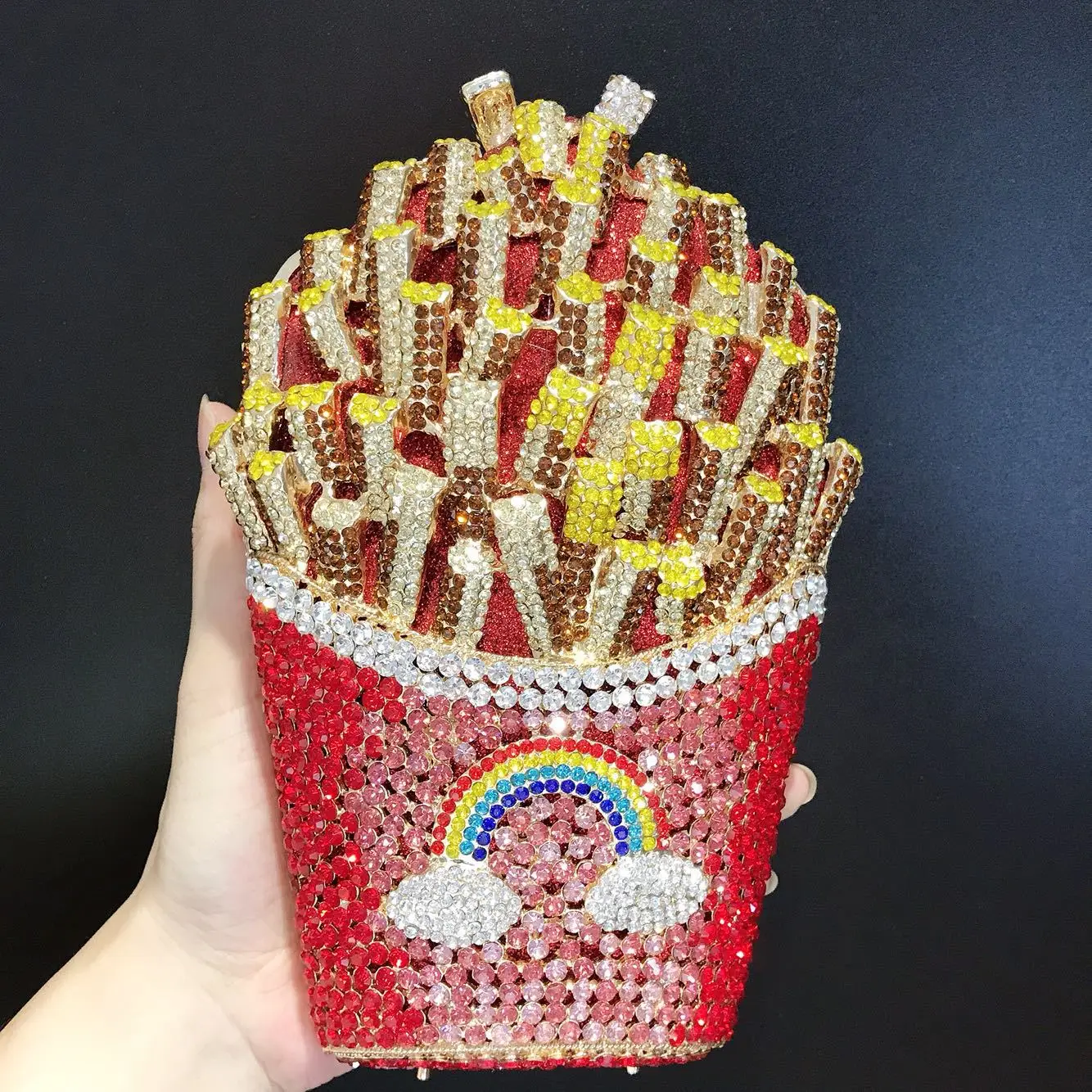 

JANHE Crystal French Fries Chips Clutch Shoulder Begs Metal Chain Women Evening Box Bags Wedding Party Purse Rhinestone Handbags, Colour