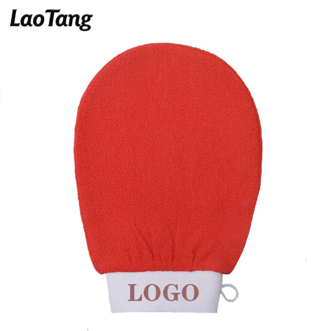 

LaoTang Magic Exfoliating Effect Beautiful Red Custom Logo Viscose Turkish Bath Glove Exfoliating Mitt