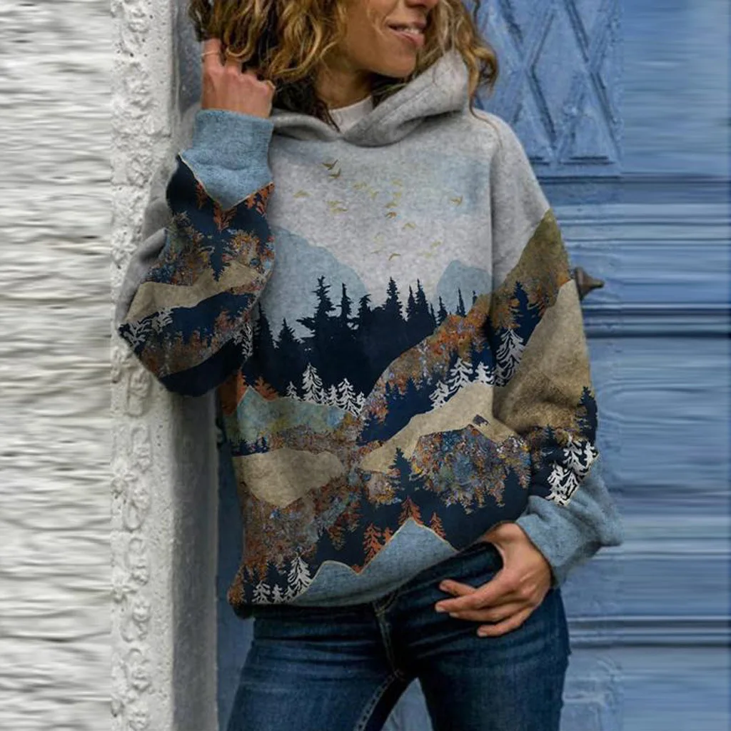 

Wholesale Women Oversize Loose Custom Print Tapestry No String Sweatshirt Hoodie