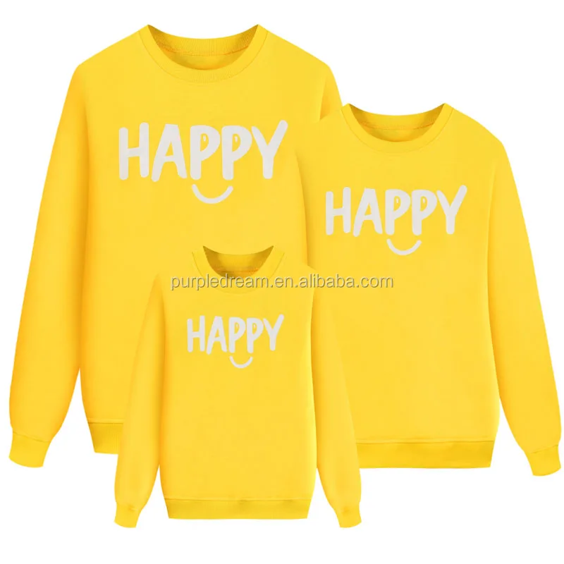 
High Quality Low Moq Custom Design Clothing For Mum And Kids Pullover Casual Happy Smile Printed Family Matching Shirts 