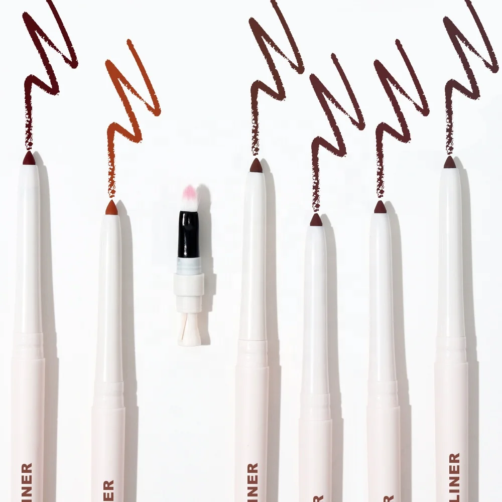 

White Vegan Retractable Creamy Lip Liner with Brush and Sharpener for Black Women Custom Logo Makeup Pigmented Lipliner Pencil