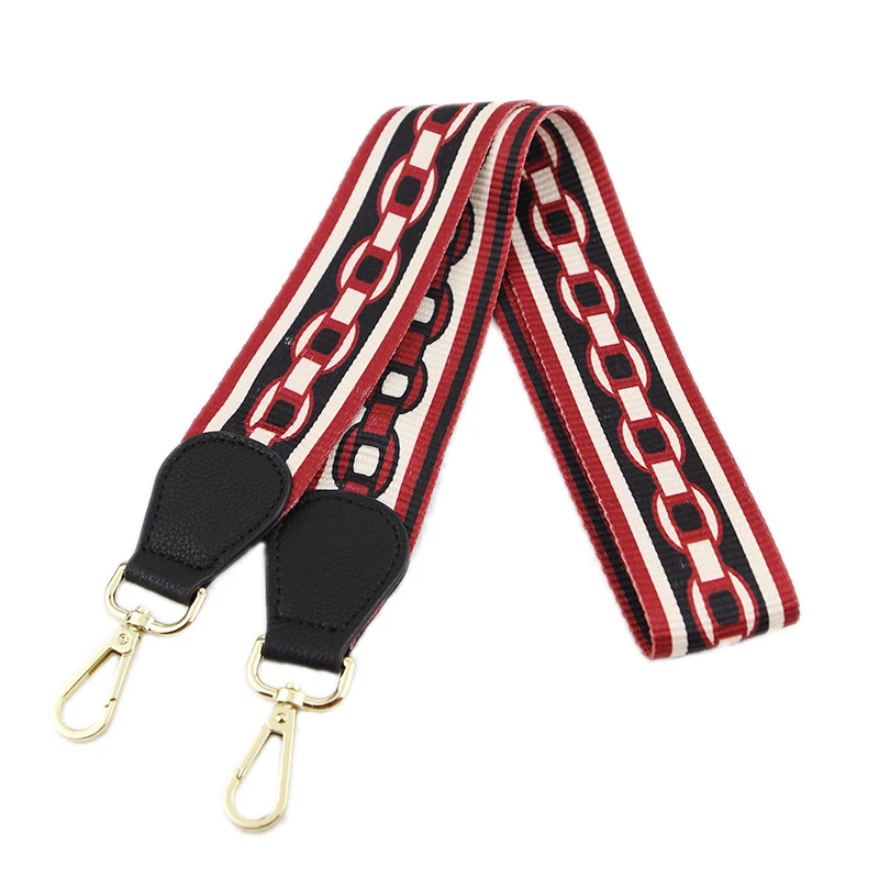 

Bag Retro Strap Fabric Jacquard Chain Pattern Printed Bag Strap With Leather Tail, As picture