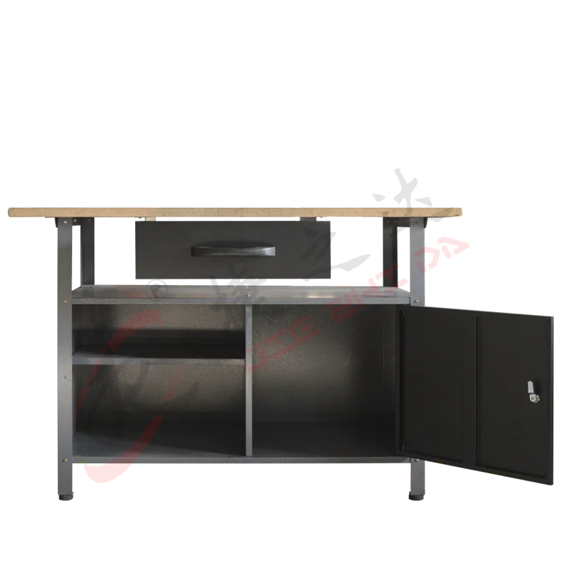 

JZD Garage Workshop Metal Workbench With Drawers Steel Tool Cabinet Wood Top