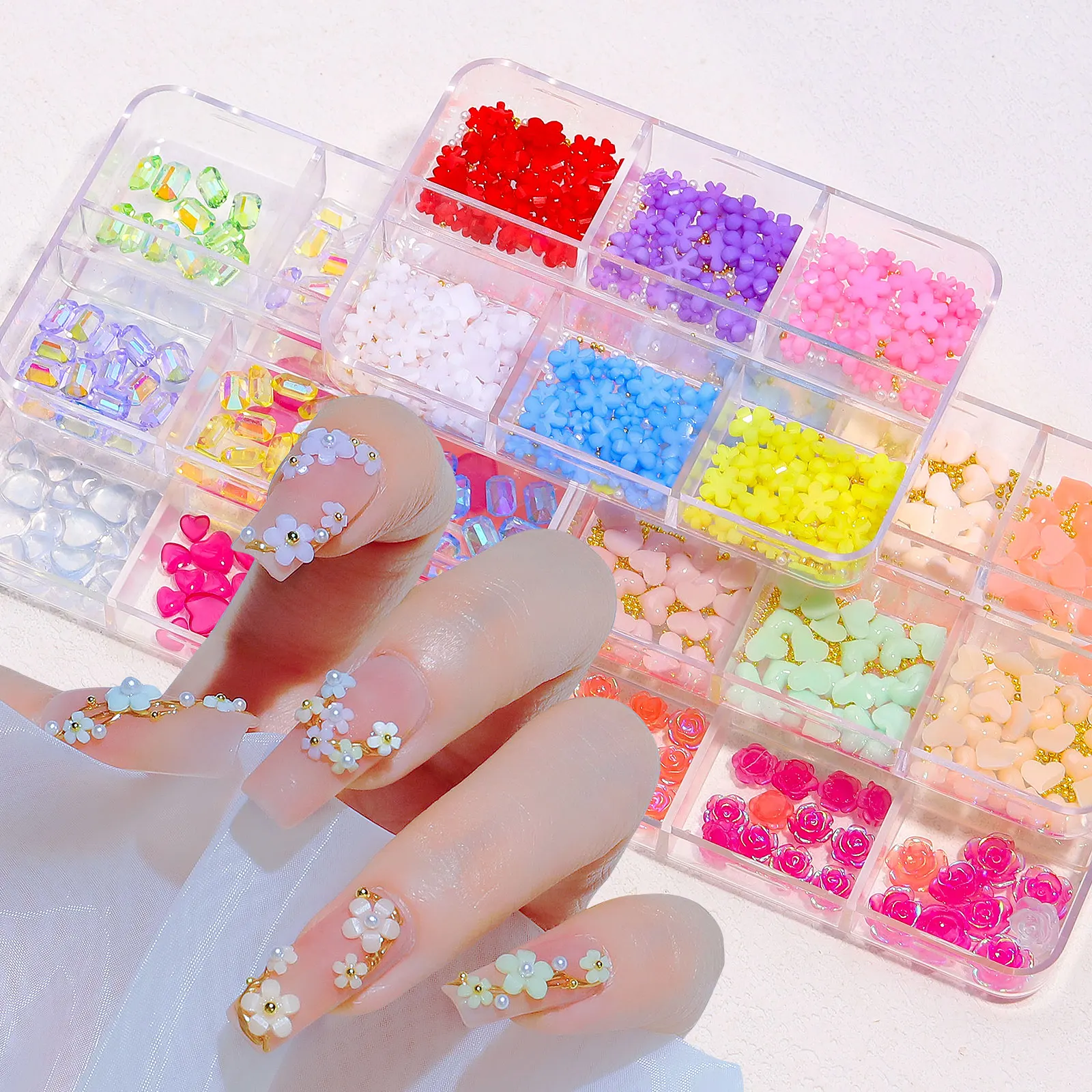 

2022 Color-Changed Flower Decors 5petals Nail art Resin Macaroon Florets UV Flower Mix Nail 3D Accessory Kit