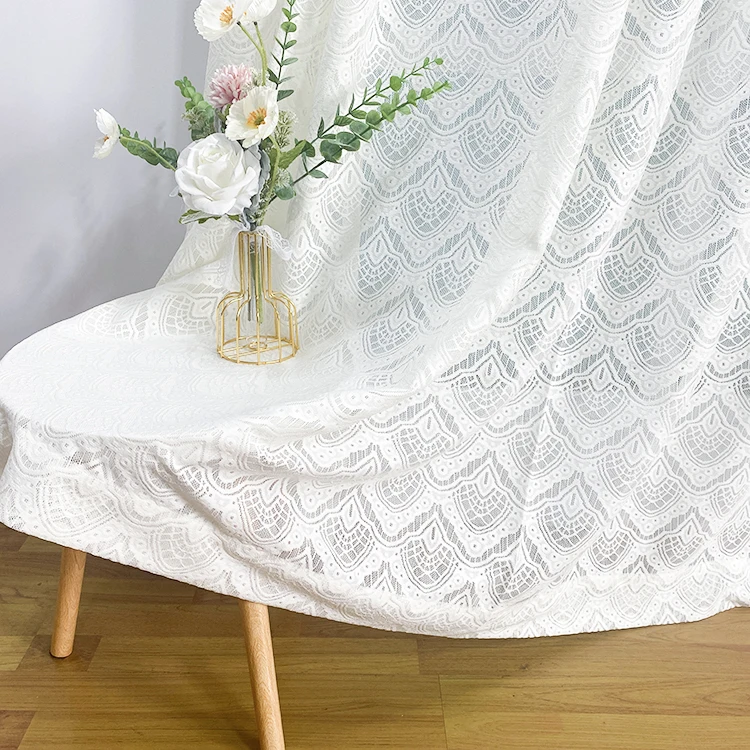 

Elegant white living room jacquard window warp knitting curtain sheer polyester lace fabric stock lot