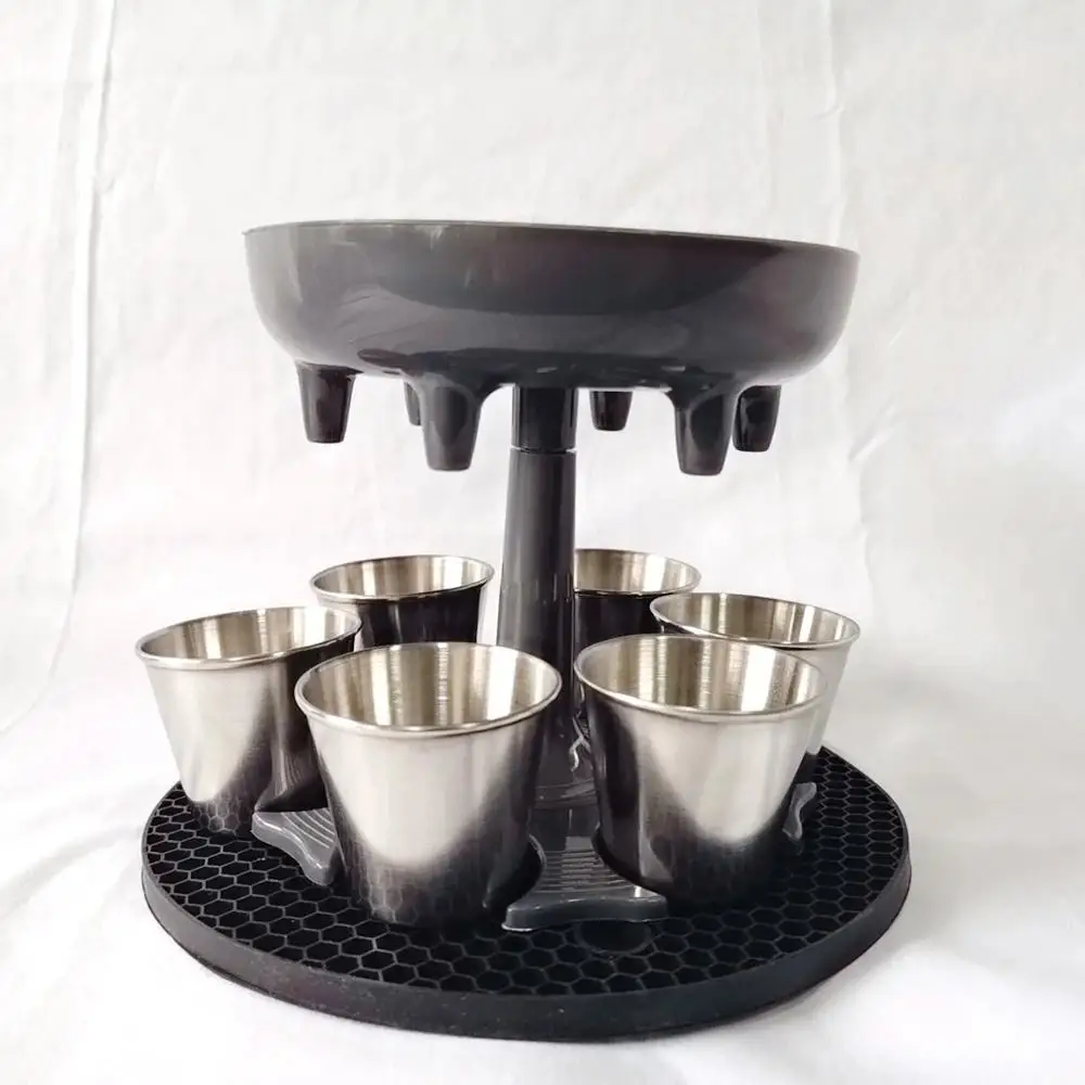 

A3001 New Holes Wine Cup Aerator Bar Tools With Coaster Liquid Divider Party Cocktail 6 Shot Glass Wine Dispenser and Holder Set