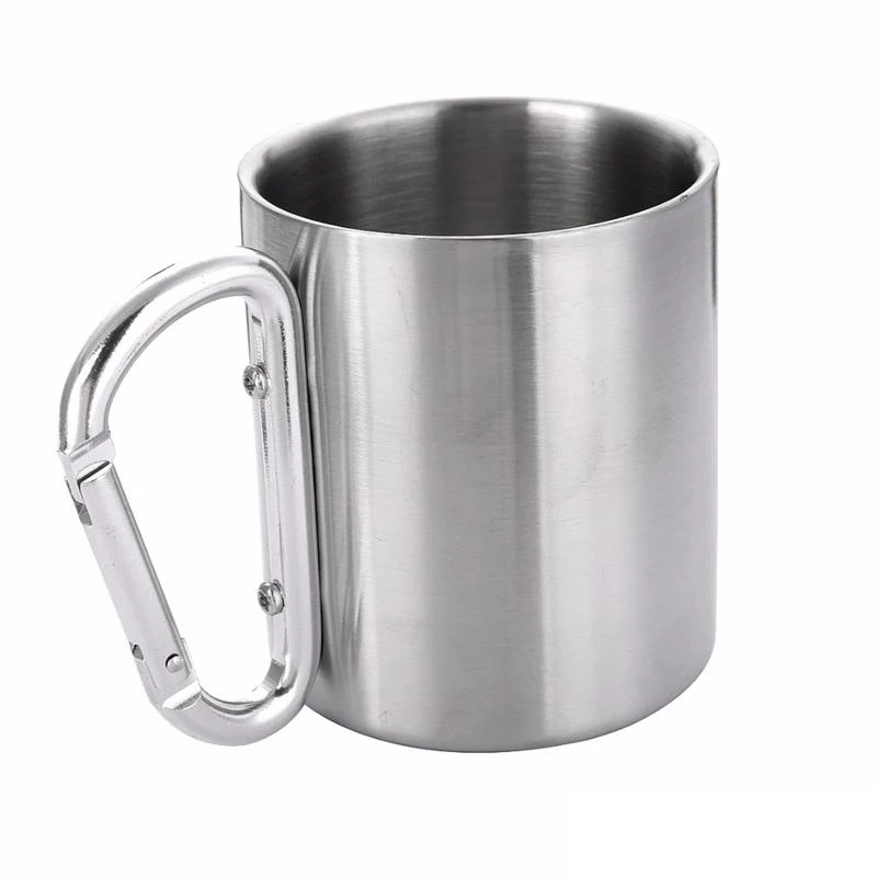 

M229 Stainless Steel Mug with Foldable Self-lock Carabiner Handle Folding Handle Cup For Outdoor Camping Hiking Travel Mug