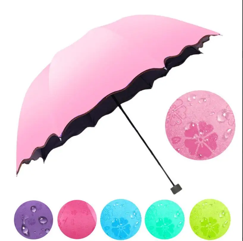 

O-168 Flower Color Changing Umbrella Three Folds Magic Windproof Anti UV Sun Rain Outdoor Folding Umbrella