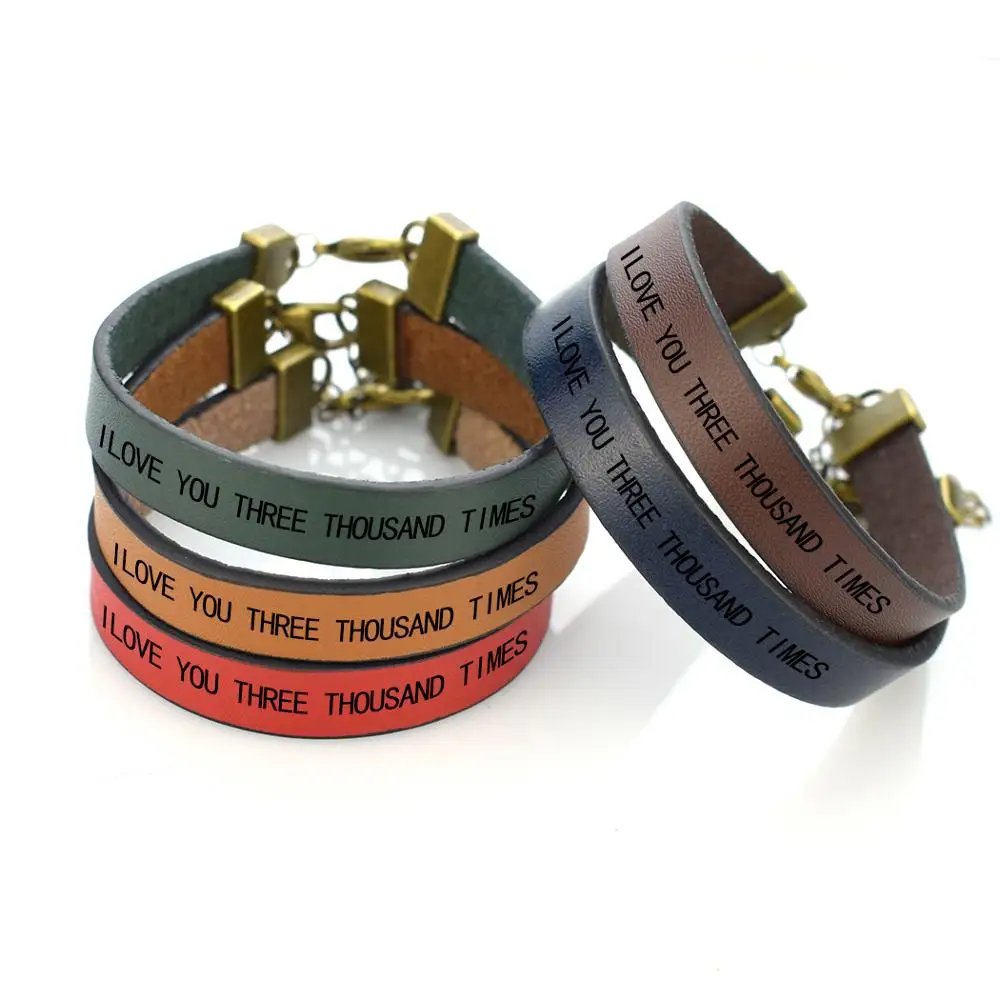 

Simple Design Leather Bracelet Enraved Words I Love You Three Thousand Times Bracelet For Father Daughters Gifts