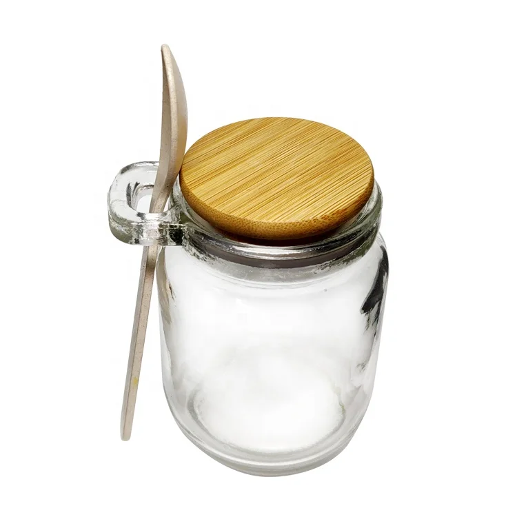 

8.5oz 250ml Glass Jars Containers Spice Jar with Bamboo Lid and Wooden Spoon, Transparent color