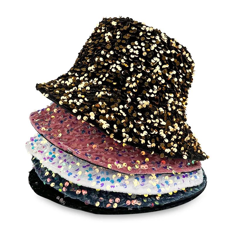 

Ins new design sequins fisherman hat unisex European and American style hip hop hat fashion bucket hat with paillette